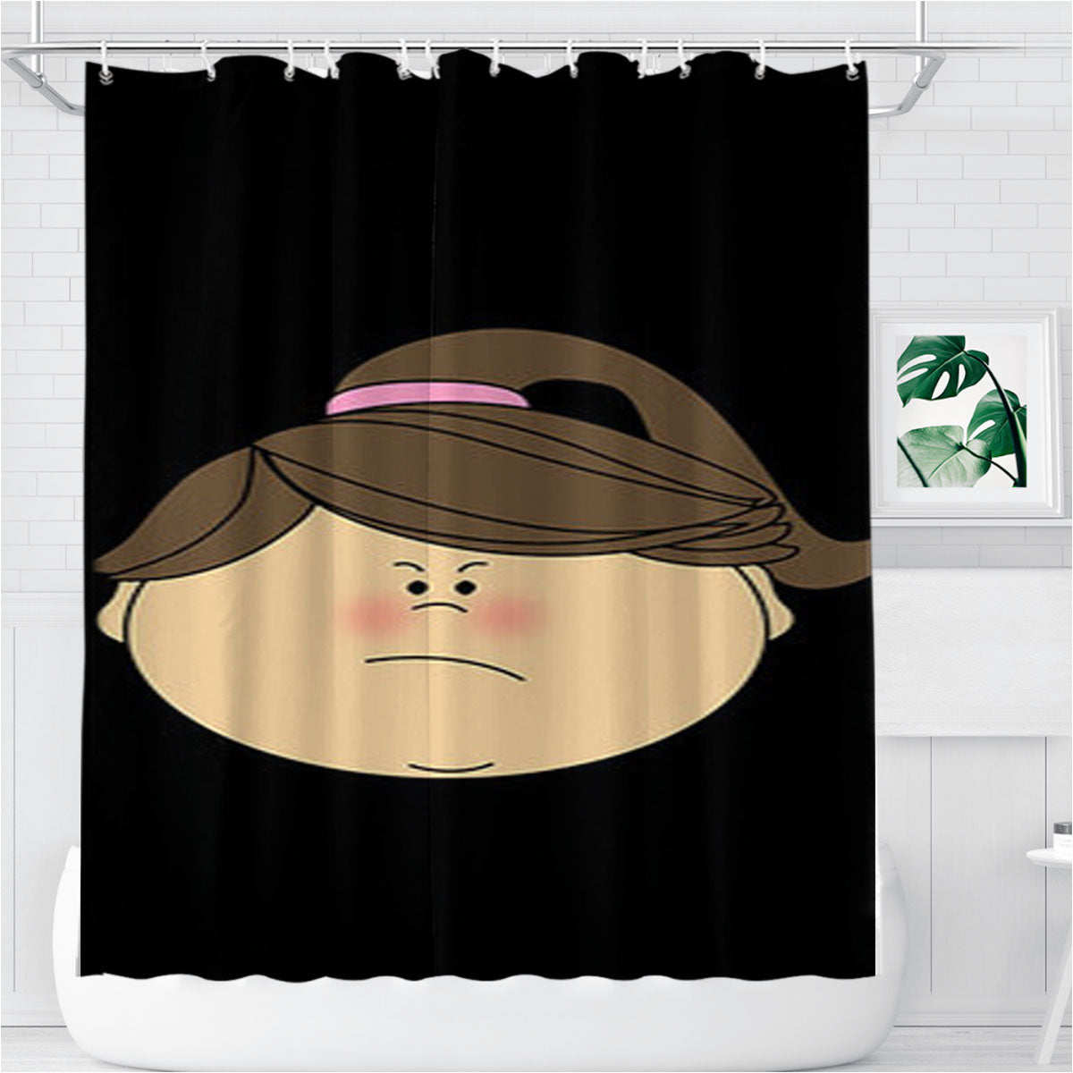 Sad Girl Clip Art Bathroom Shower Curtain Fabric Waterproof | 66 X 72 Inch