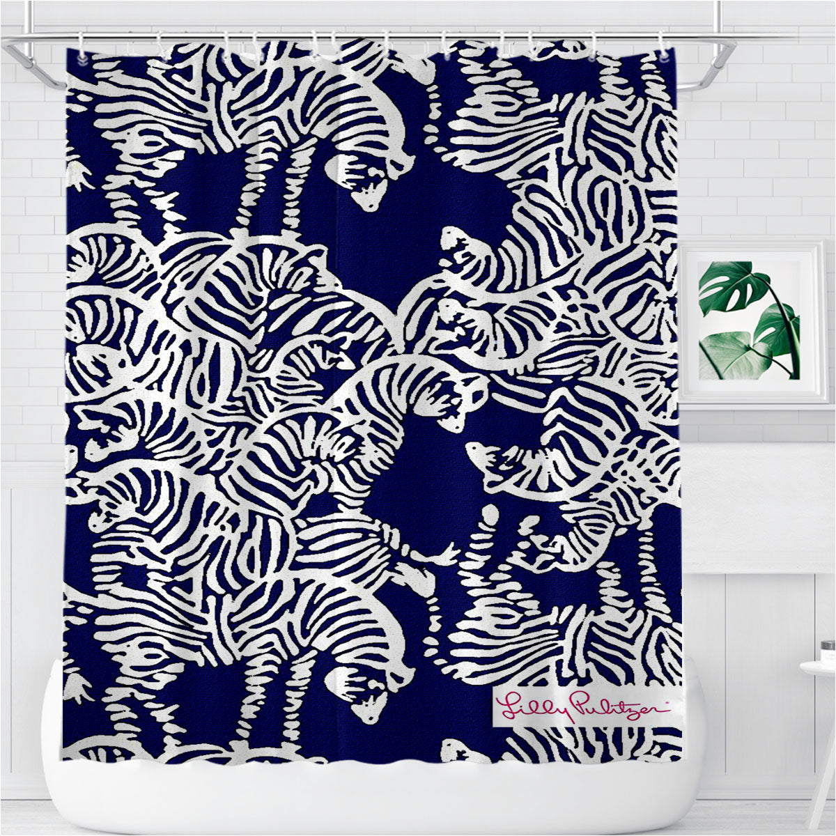 Safari Zebra Pattern Vineyard Vines Bathroom Shower Curtain Fabric Waterproof | 66 X 72 Inch