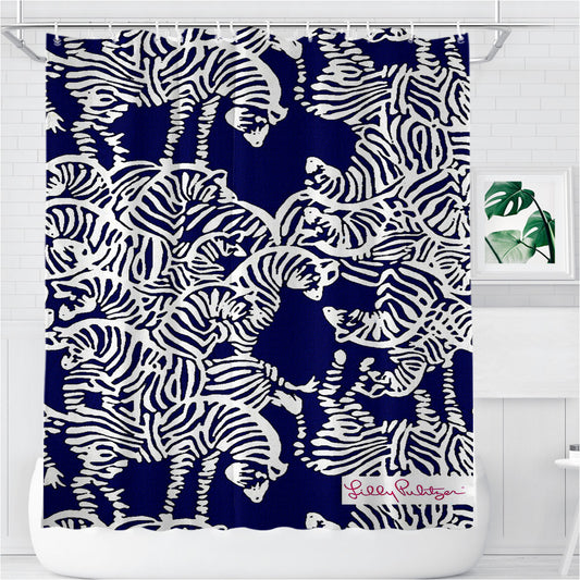 Personalized Safari Zebra Pattern Vineyard Vines Shower Curtain Farmhouse Bathroom Decor