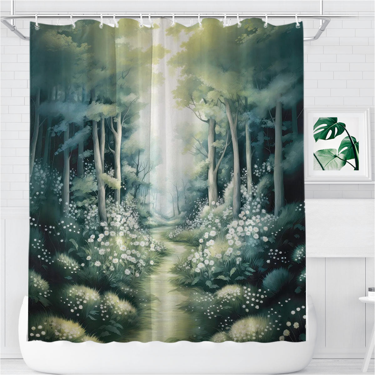 Sage Forest Bathroom Shower Curtain Fabric Waterproof | 66 X 72 Inch