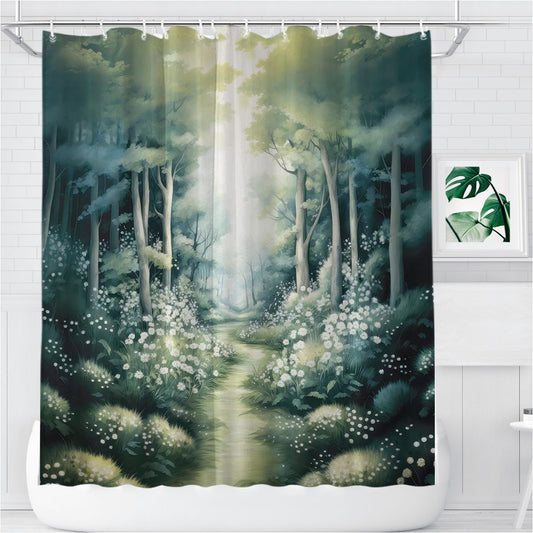 Sage Forest Bathroom Shower Curtain Fabric Waterproof | 66 X 72 Inch