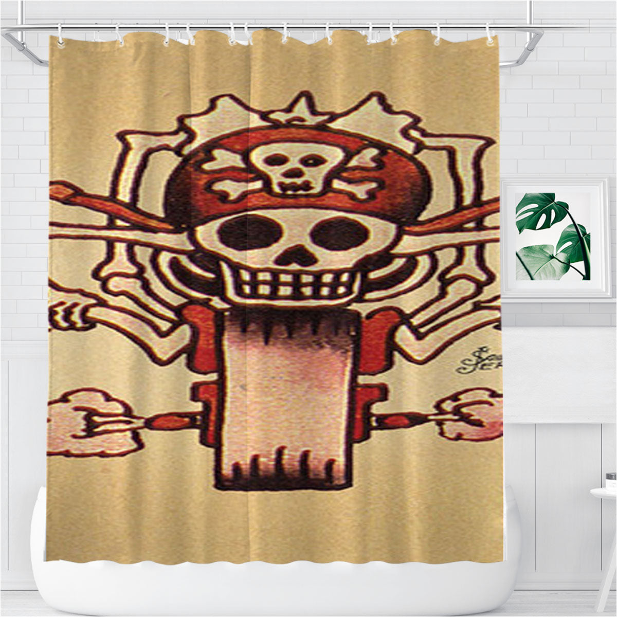 Sailor Jerry Tattoo Bathroom Shower Curtain Fabric Waterproof | 66 X 72 Inch