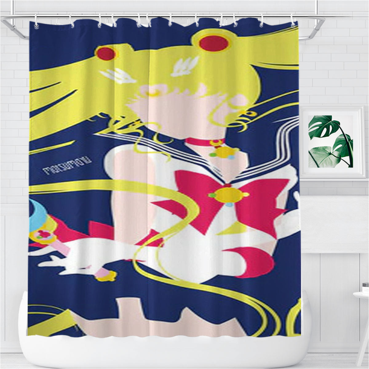 Sailor Moon Clipart Bathroom Shower Curtain Fabric Waterproof | 66 X 72 Inch