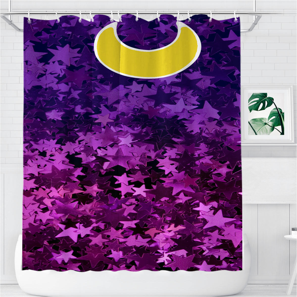 Sailor Moon Glitter Luna Moon Cat Bathroom Shower Curtain Fabric Waterproof | 66 X 72 Inch