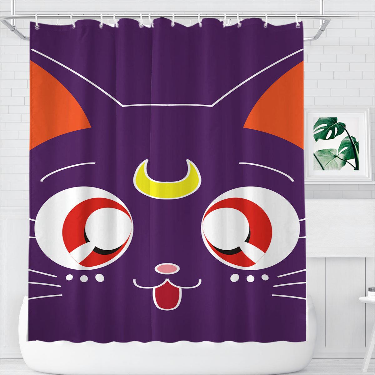 Sailor Moon Luna Kawaii Cat Bathroom Shower Curtain Fabric Waterproof | 66 X 72 Inch