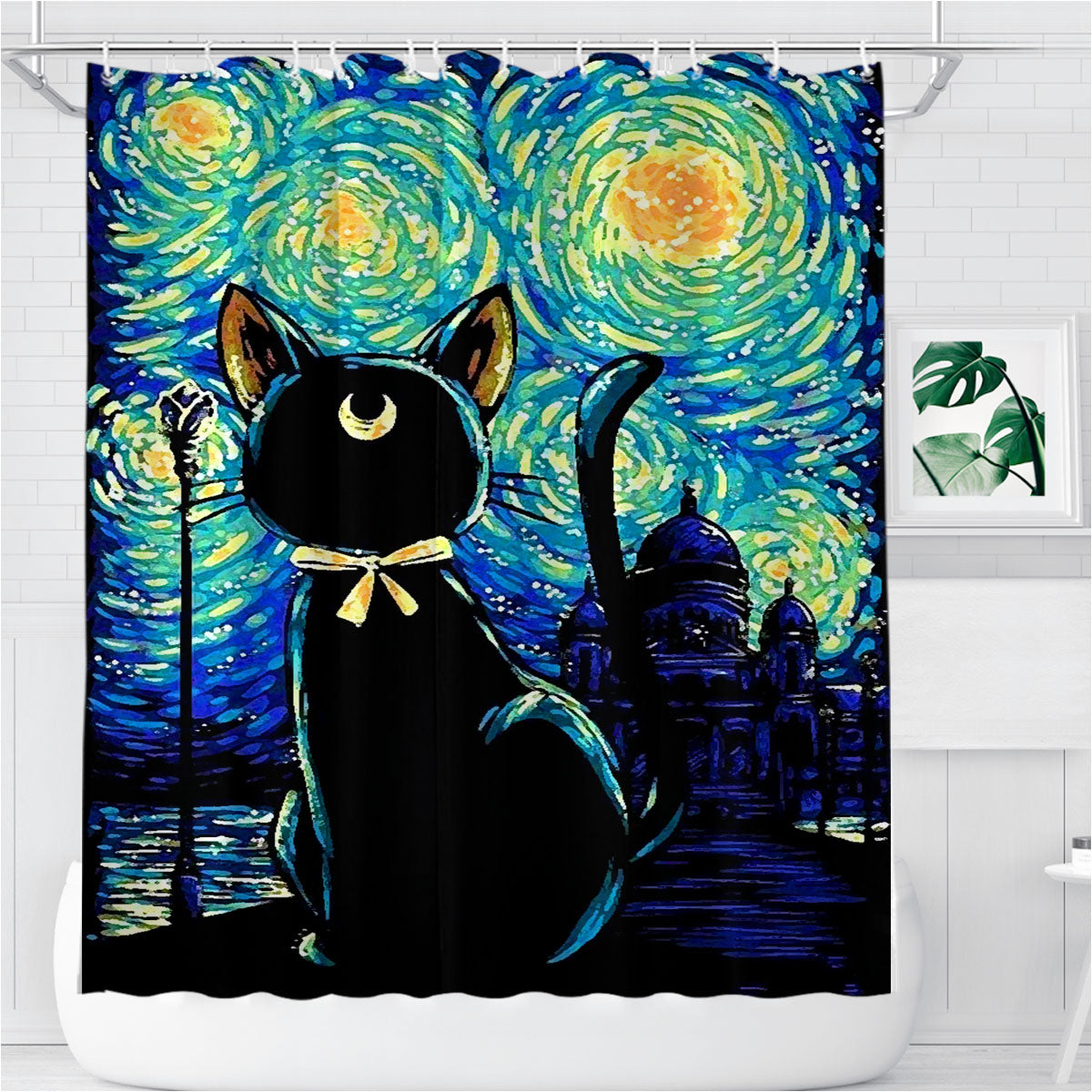 Sailor Moon Luna Van Gogh Bathroom Shower Curtain Fabric Waterproof | 66 X 72 Inch