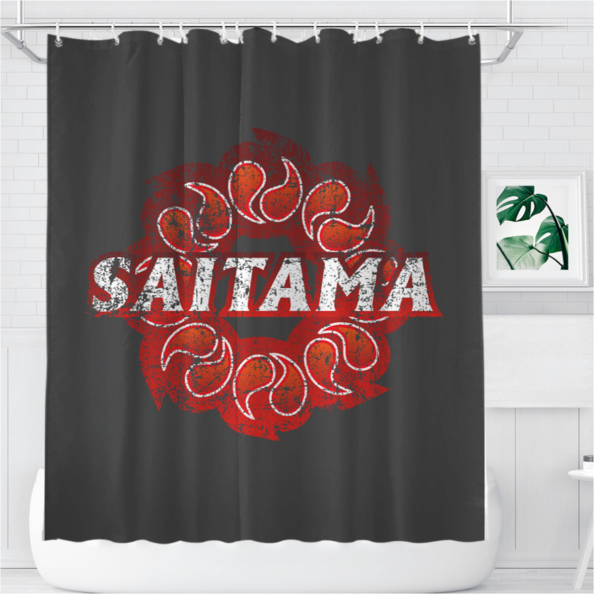 Saitama Prefecture Japanese Symbol Distresssed Bathroom Shower Curtain Fabric Waterproof | 66 X 72 Inch
