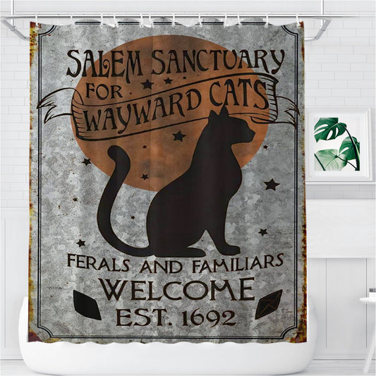 Salem Sanctuary For Wayward Cats Bathroom Shower Curtain Fabric Waterproof