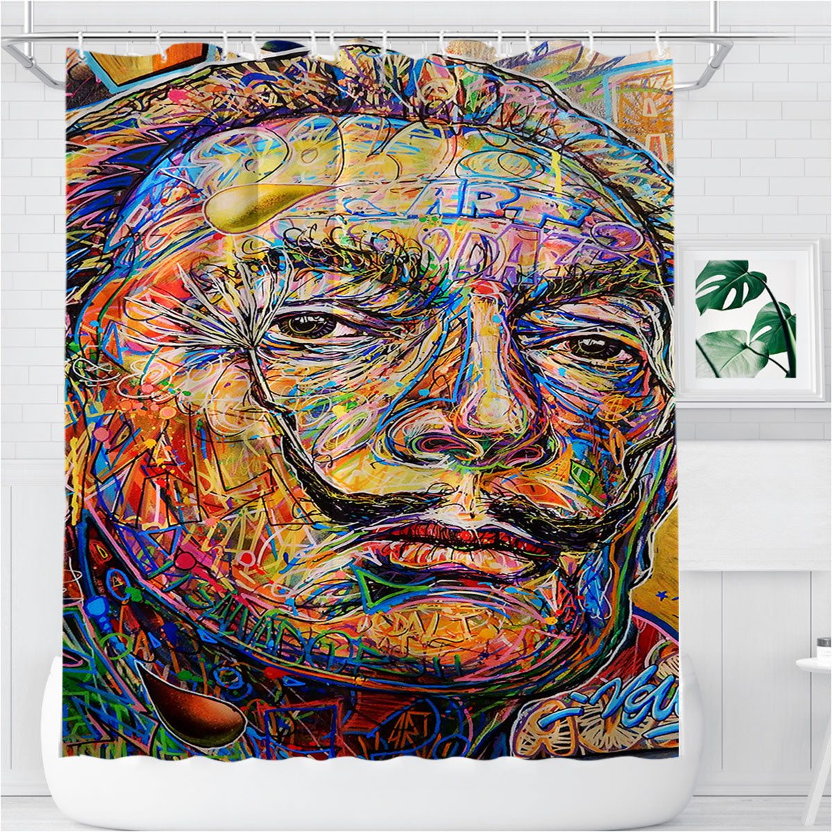 Salvador Dali Potrait Bathroom Shower Curtain Fabric Waterproof | 66 X 72 Inch