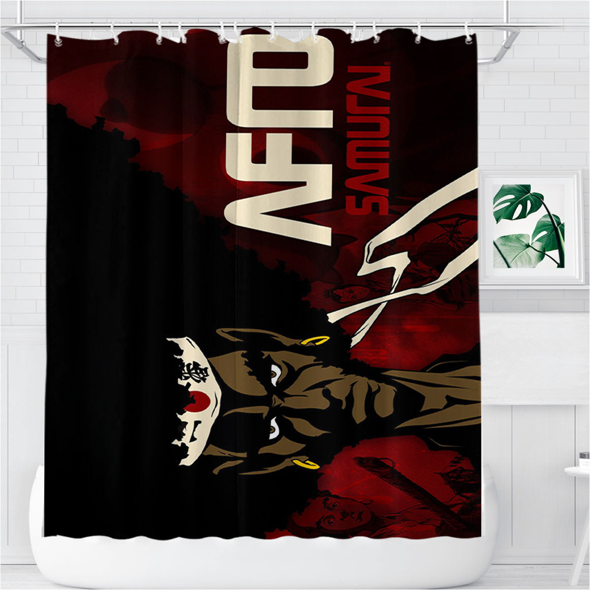 Samurai Afro Bathroom Shower Curtain Fabric Waterproof | 66 X 72 Inch