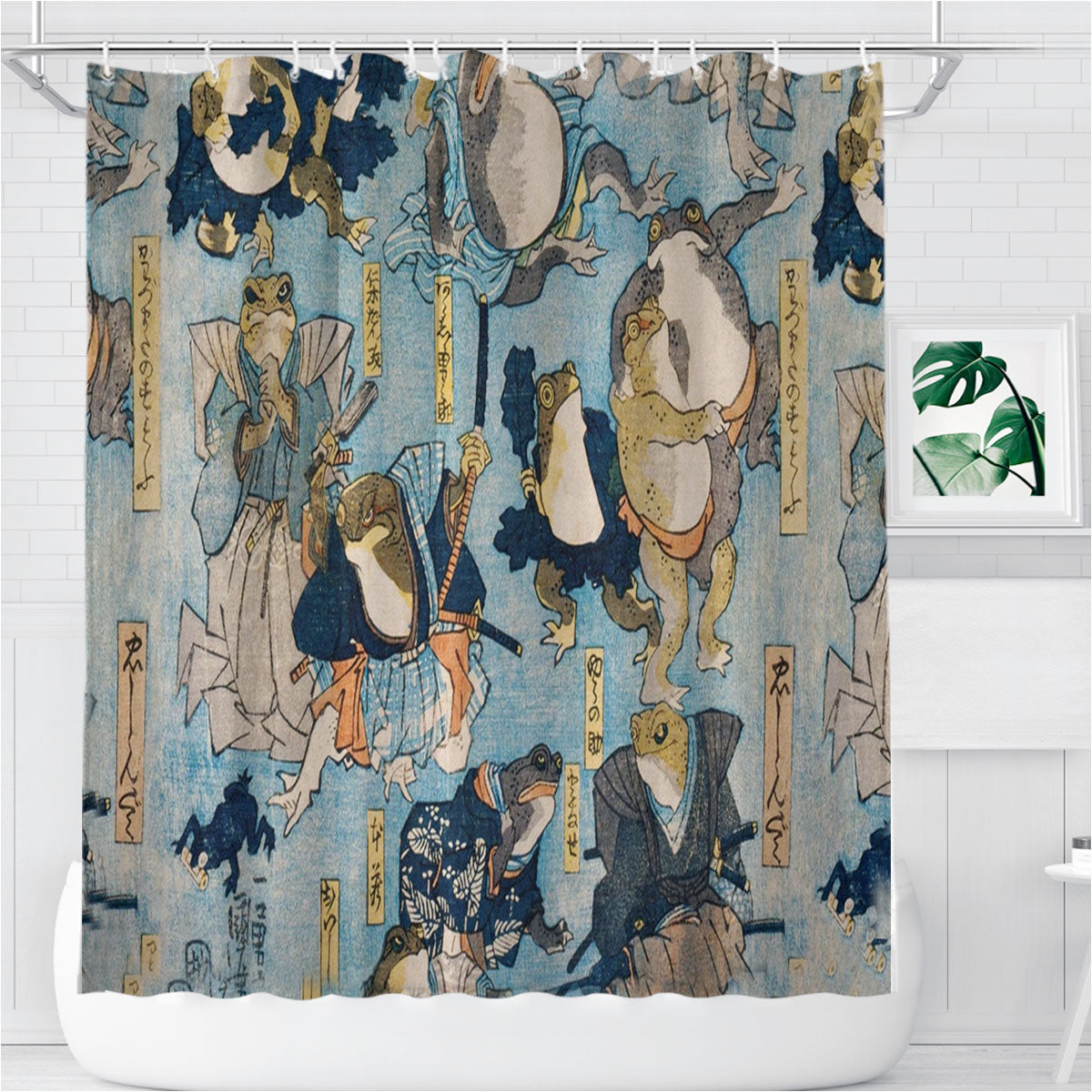 Samurai Frogs Bathroom Shower Curtain Fabric Waterproof | 66 X 72 Inch
