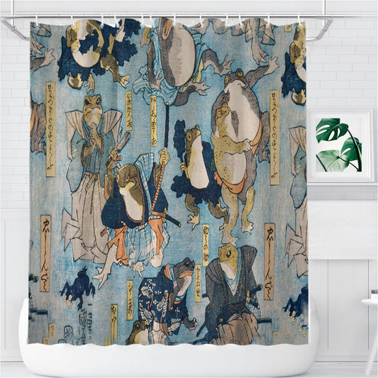 Personalized Samurai Frogs Shower Curtain Farmhouse Bathroom Decor