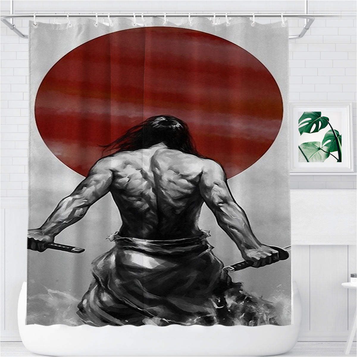 Samurai Japan Bathroom Shower Curtain Fabric Waterproof | 66 X 72 Inch