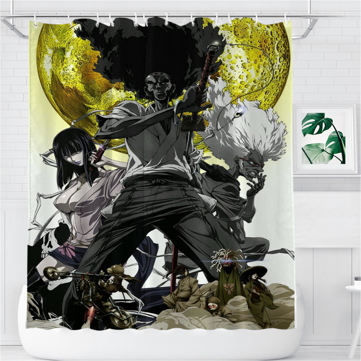 Samurai Mural Fight Hero Bathroom Shower Curtain Fabric Waterproof | 66 X 72 Inch