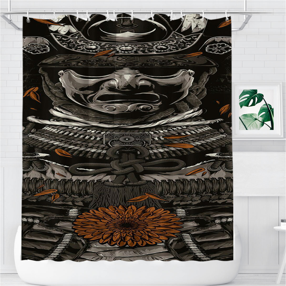 Samurai Rose Japan Bathroom Shower Curtain Fabric Waterproof | 66 X 72 Inch