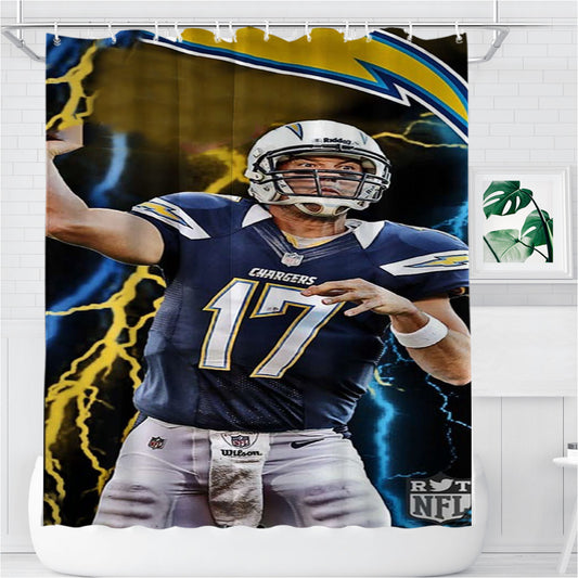 Personalized San Diego Chargers Philips Rivers Shower Curtain Farmhouse Bathroom Decor