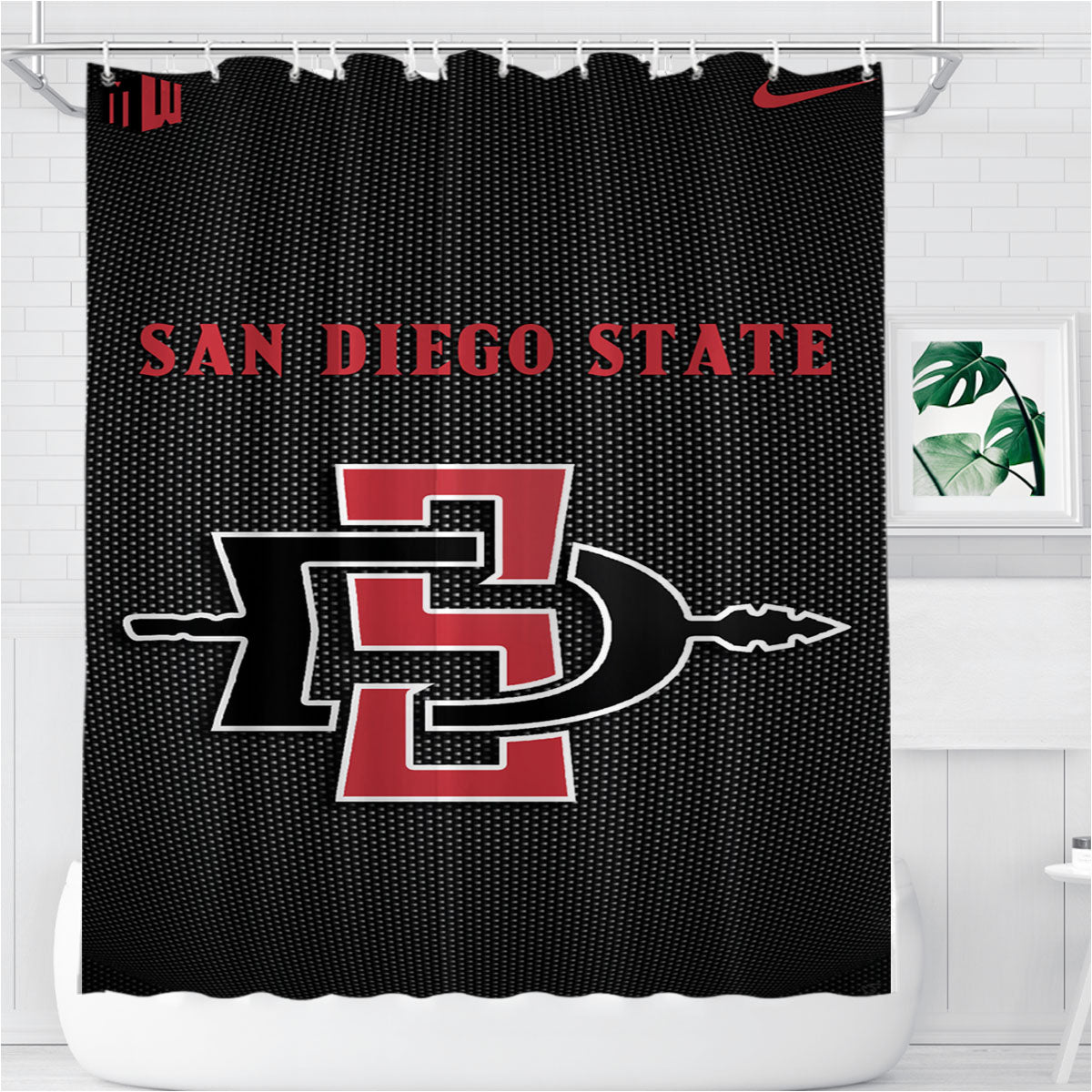 San Diego State Aztec Bathroom Shower Curtain Fabric Waterproof | 66 X 72 Inch