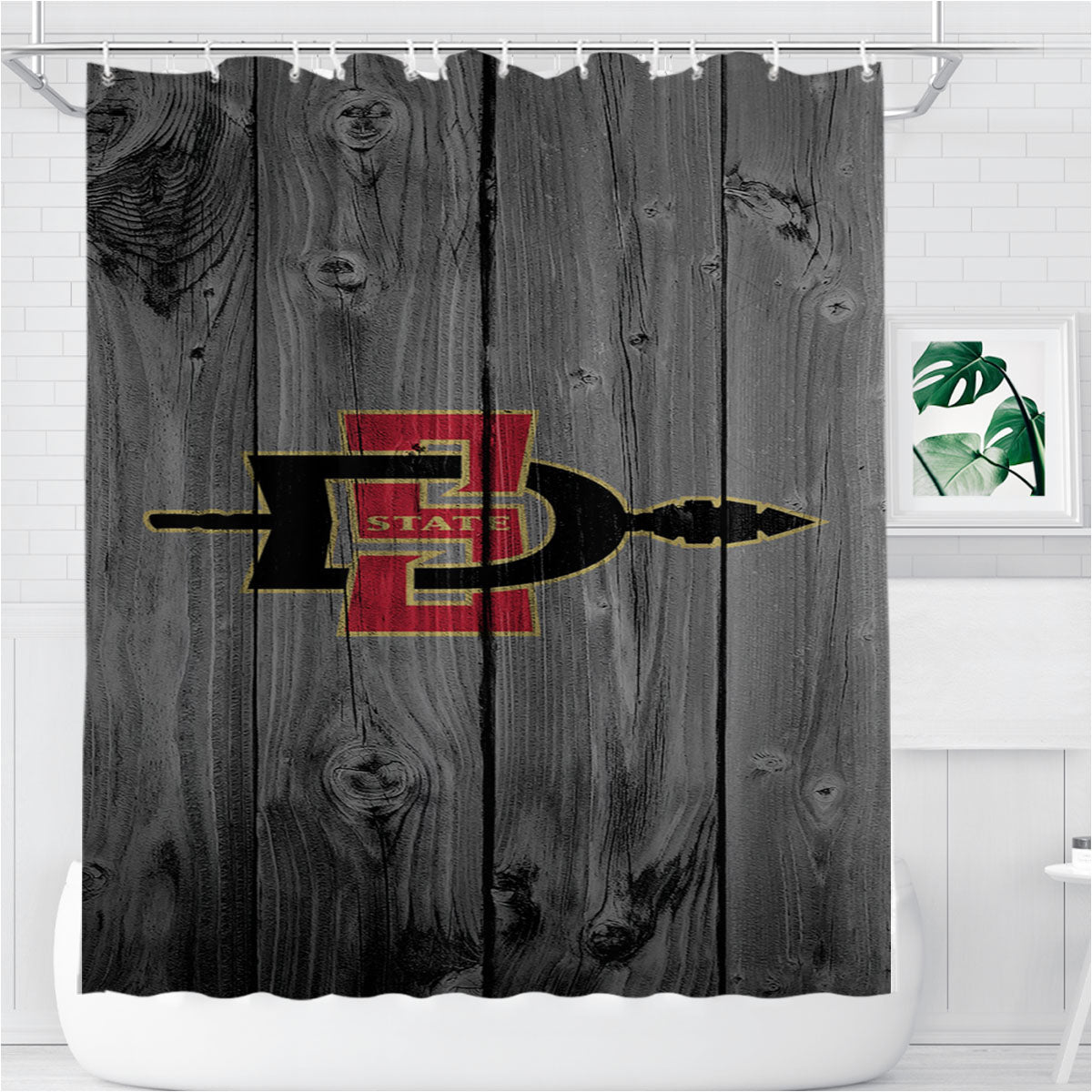 San Diego State Aztecs Logo Dark Wood Wallpaper Bathroom Shower Curtain Fabric Waterproof | 66 X 72 Inch