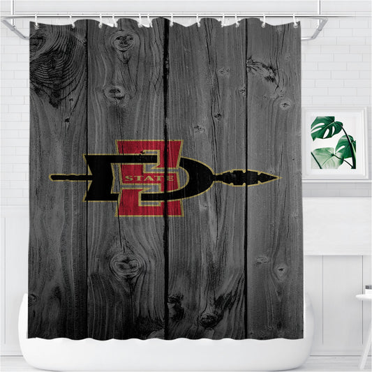 Personalized San Diego State Aztecs Logo Dark Wood Wallpaper Shower Curtain Farmhouse Bathroom Decor