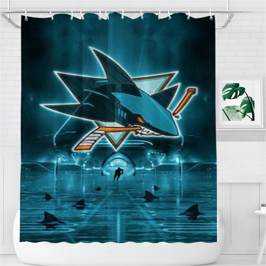 San Jose Sharks Bathroom Shower Curtain Fabric Waterproof