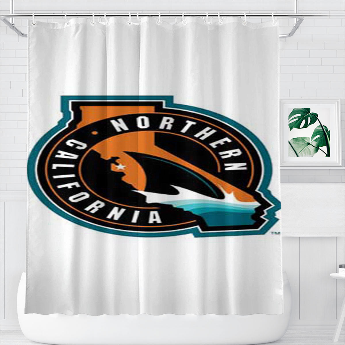 San Jose Sharks Logo Florida Bathroom Shower Curtain Fabric Waterproof | 66 X 72 Inch