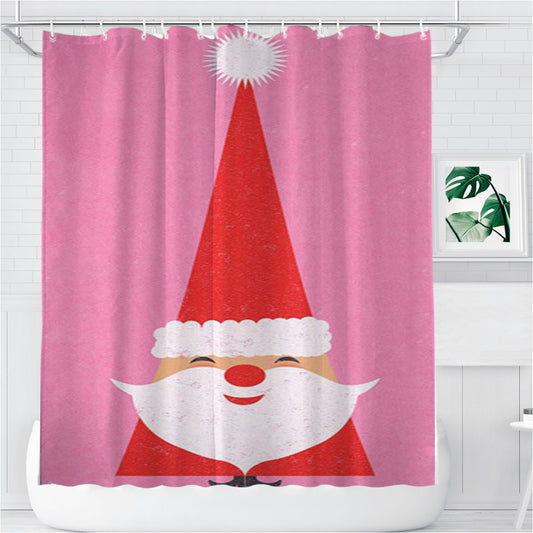 Santa Christmas Pink Bathroom Shower Curtain Fabric Waterproof | 66 X 72 Inch