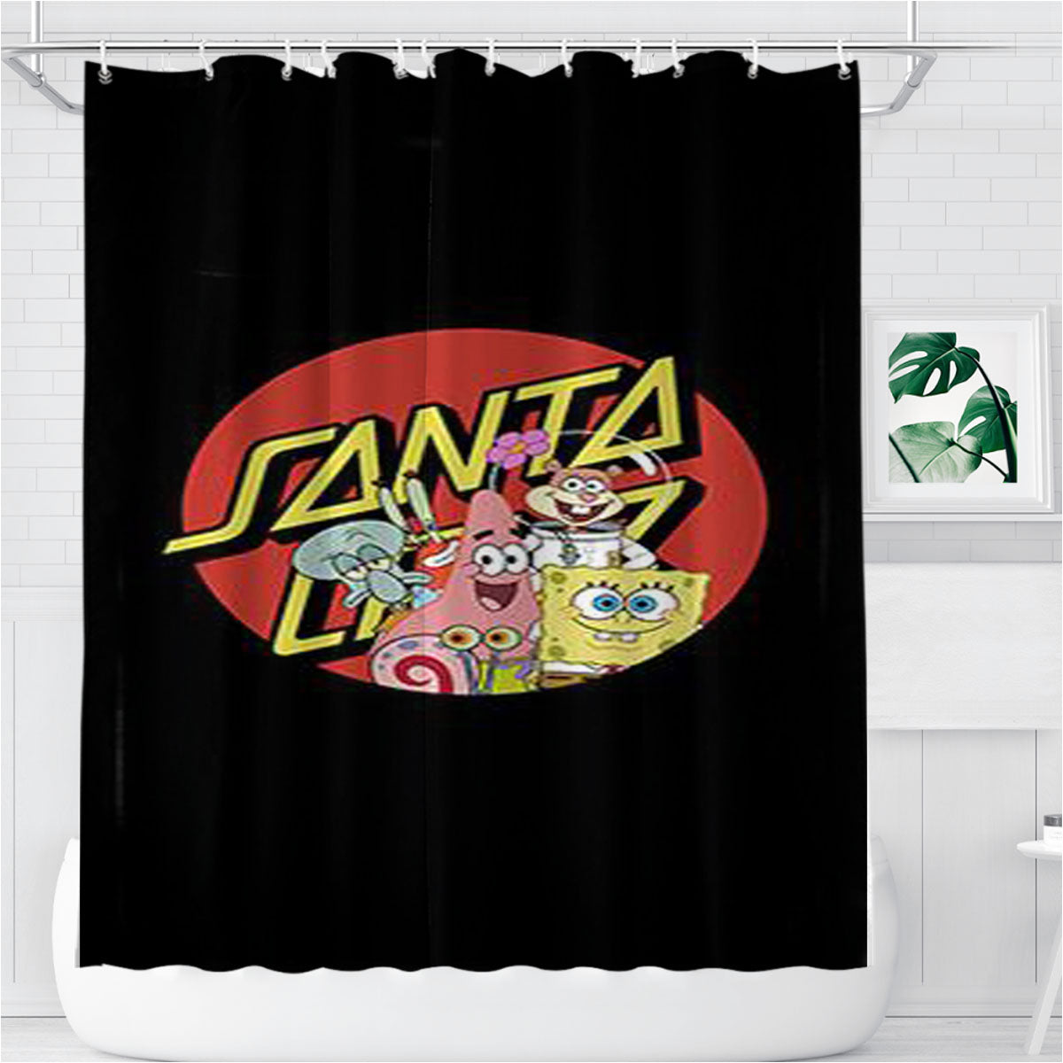 Santa Cruz Skateboard X Spongebob Bathroom Shower Curtain Fabric Waterproof | 66 X 72 Inch