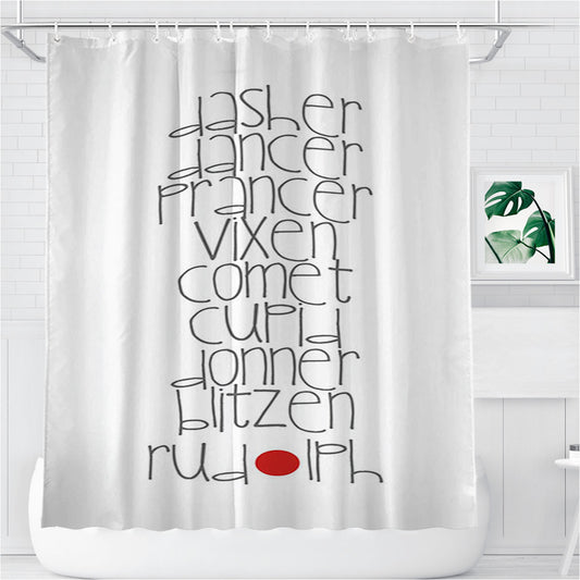 Santa Deers Rudolph Bathroom Shower Curtain Fabric Waterproof | 66 X 72 Inch