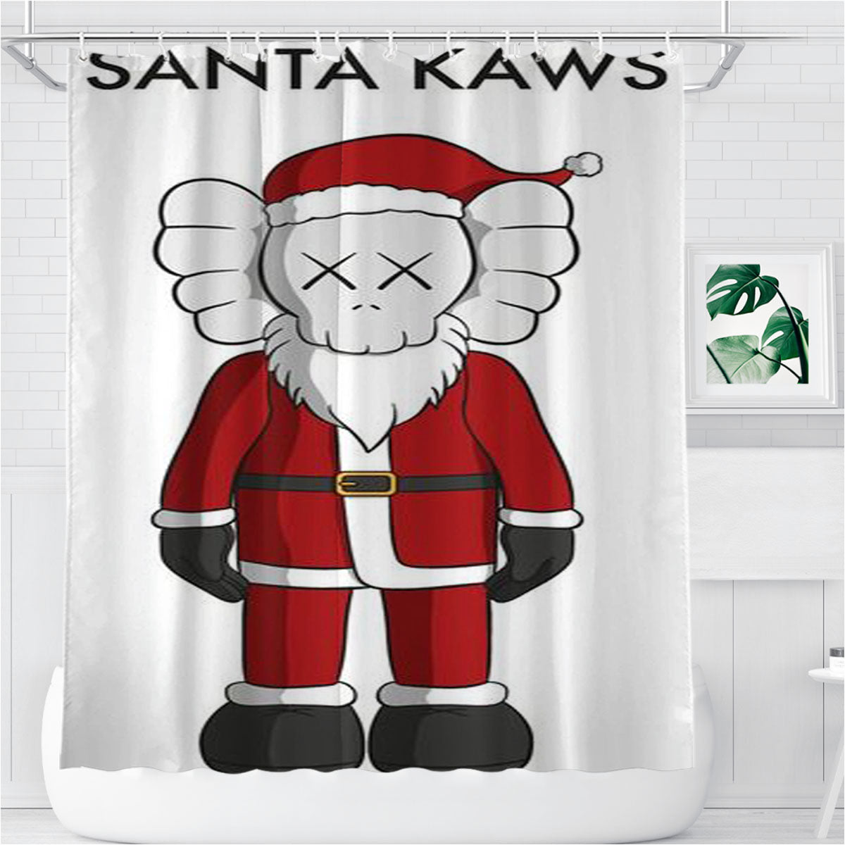 Santa Kaws By Santa Claus Bathroom Shower Curtain Fabric Waterproof | 66 X 72 Inch