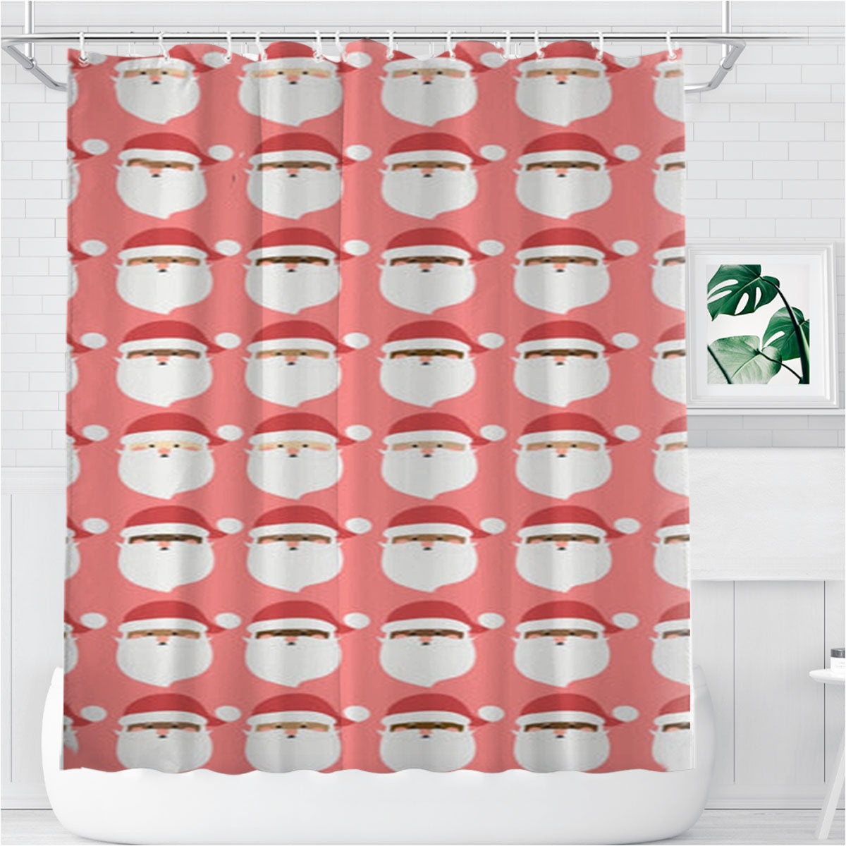 Santa Pattern - Christmas Patterns Bathroom Shower Curtain Fabric Waterproof | 66 X 72 Inch