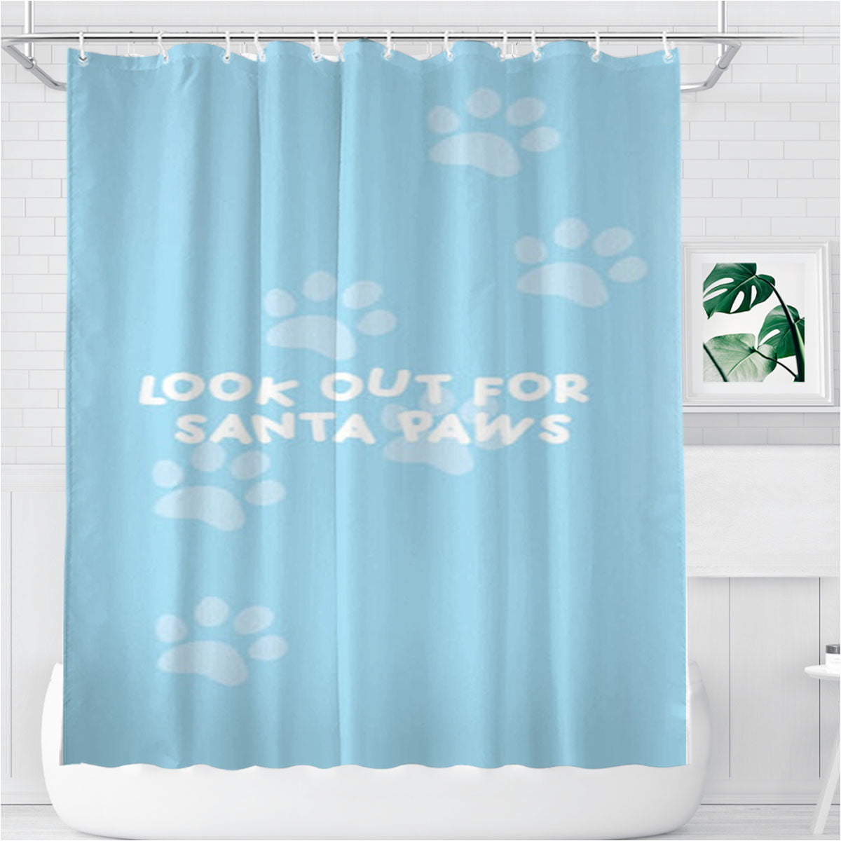 Santa Paws - Christmas Bathroom Shower Curtain Fabric Waterproof | 66 X 72 Inch
