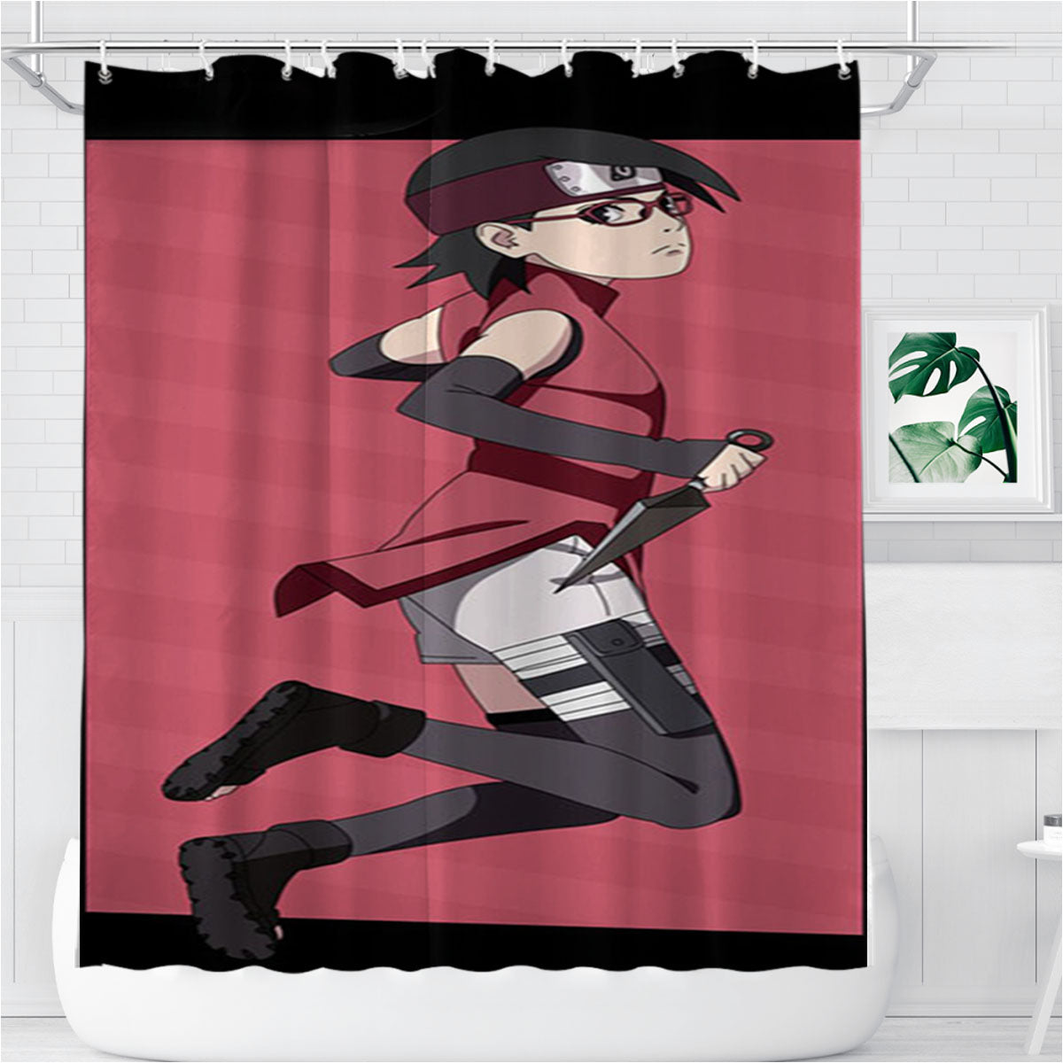 Sarada Uchiha Bathroom Shower Curtain Fabric Waterproof | 66 X 72 Inch