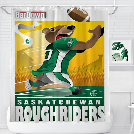 Saskatchewan Roughriders Bathroom Shower Curtain Fabric Waterproof | 66 X 72 Inch