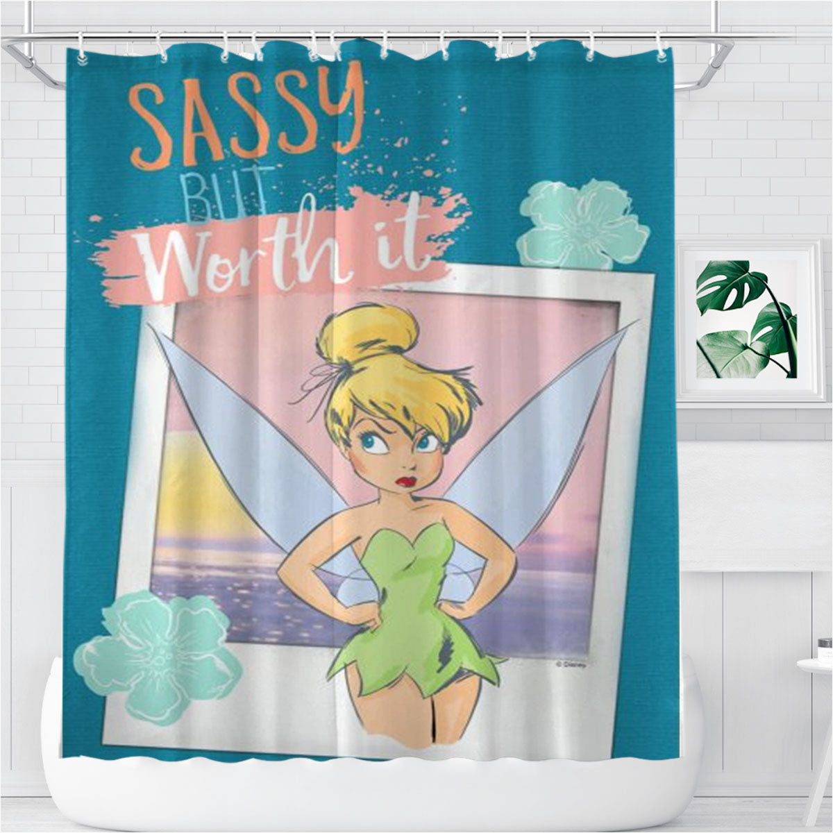Sassy Tink Bathroom Shower Curtain Fabric Waterproof | 66 X 72 Inch