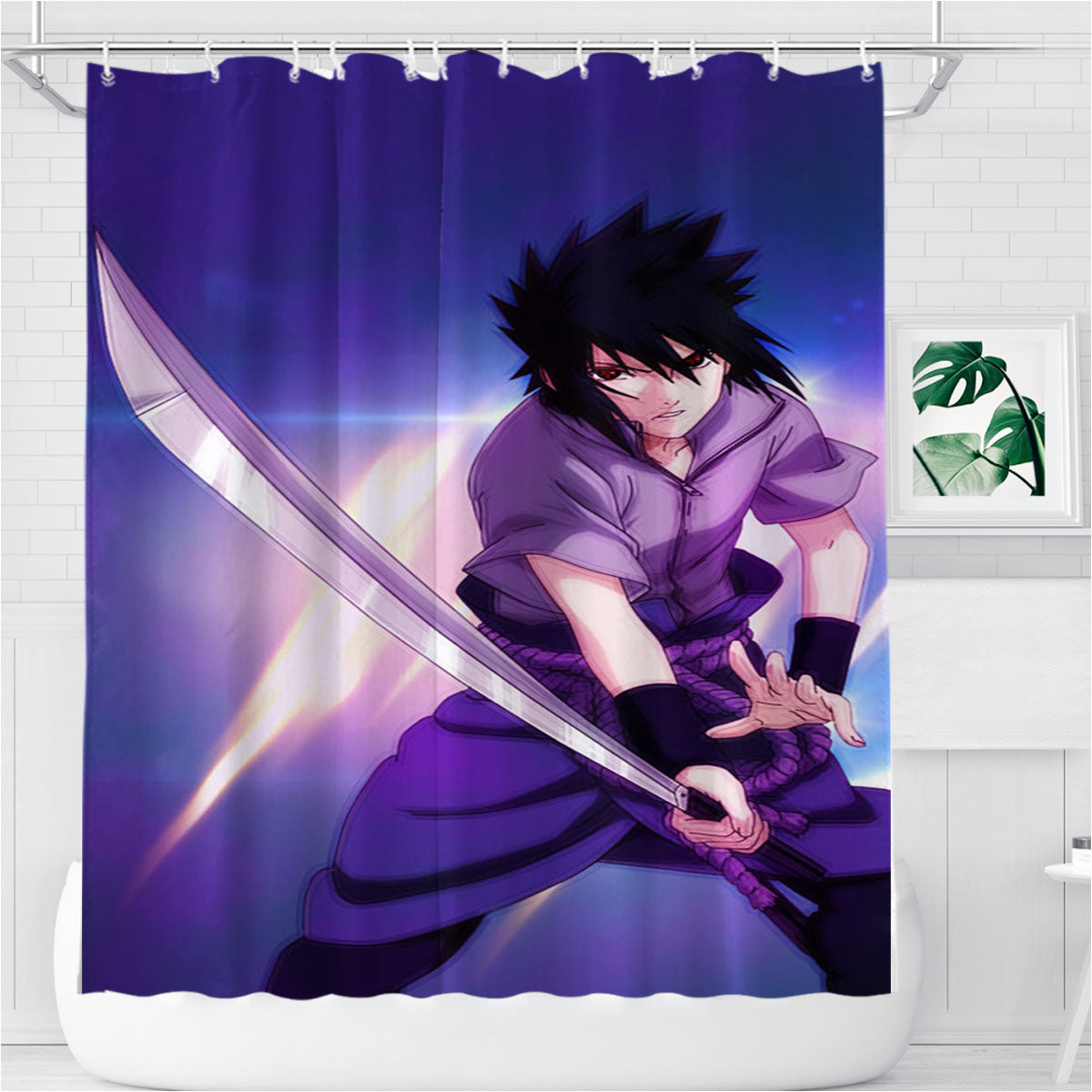Sasuke And Sword Naruto Ninja Anime Bathroom Shower Curtain Fabric Waterproof | 66 X 72 Inch