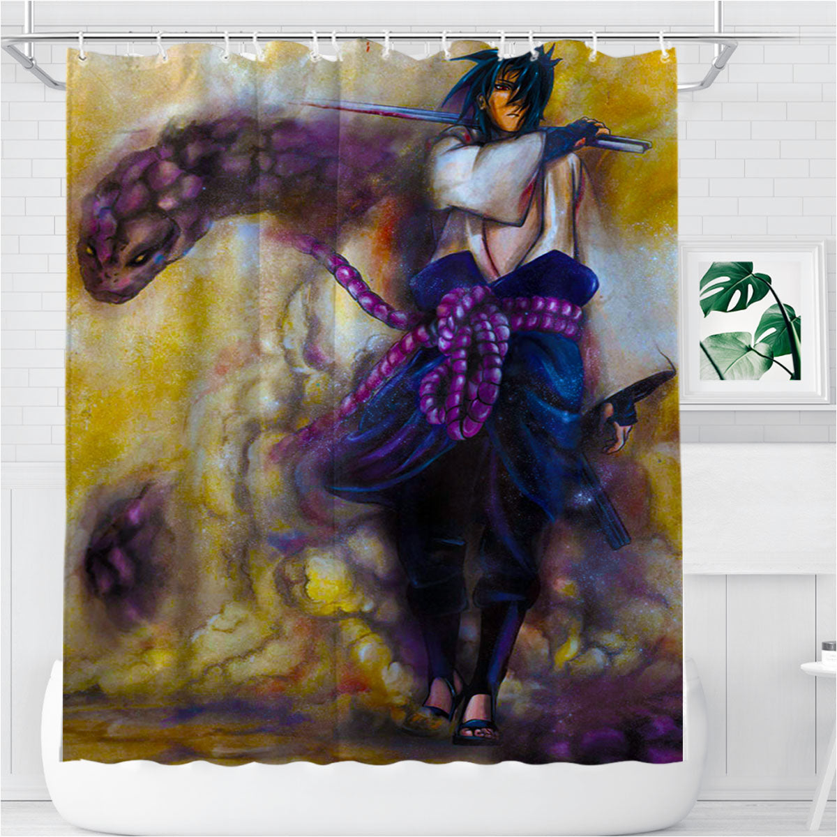 Sasuke Uchiha Naruto Bathroom Shower Curtain Fabric Waterproof | 66 X 72 Inch