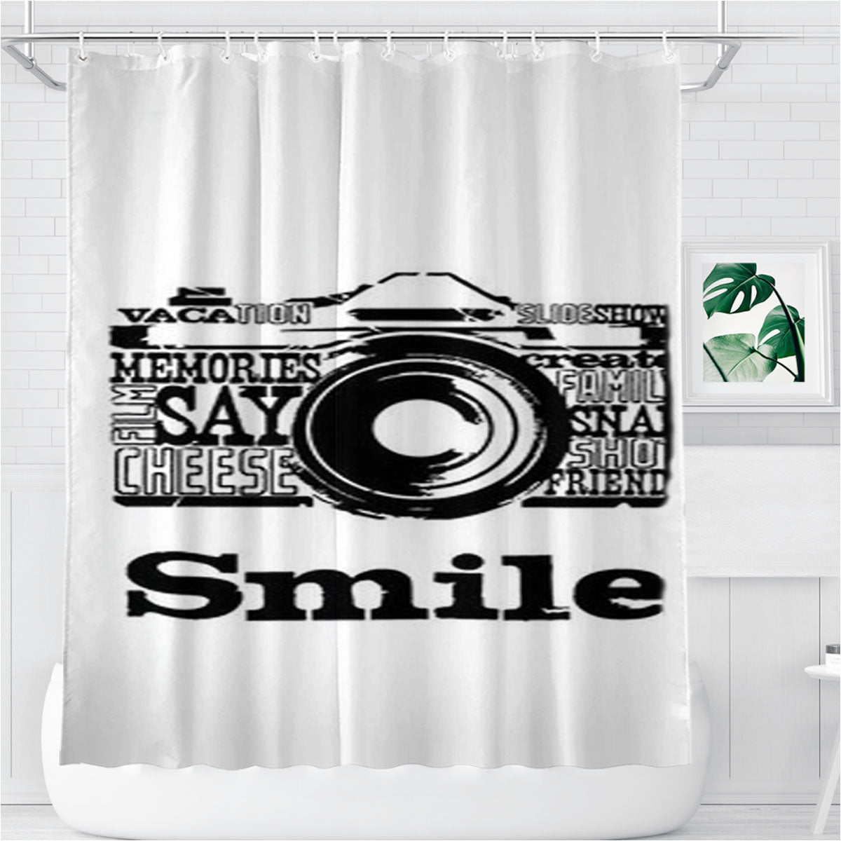 Say Smile Cam Bathroom Shower Curtain Fabric Waterproof | 66 X 72 Inch
