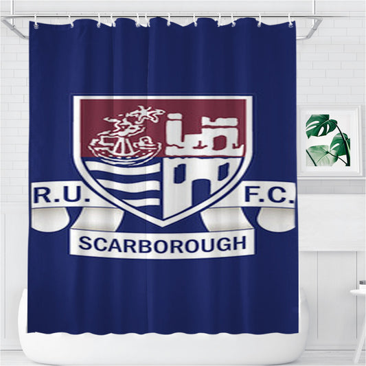 Scarborough Logo Blue Bathroom Shower Curtain Fabric Waterproof | 66 X 72 Inch