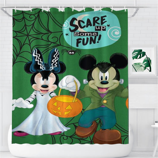 Personalized Scare Up Fun Mickey & Minnie Shower Curtain Farmhouse Bathroom Decor