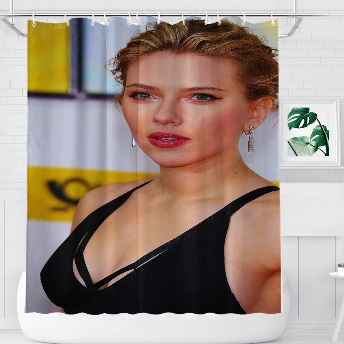 Scarlett Johansson Black Dress Bathroom Shower Curtain Fabric Waterproof | 66 X 72 Inch