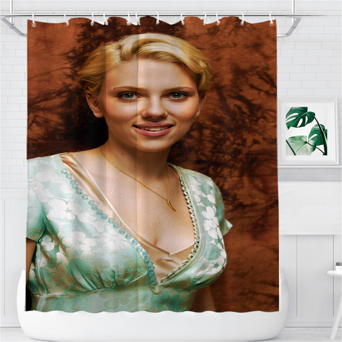 Scarlett Johansson Smile Bathroom Shower Curtain Fabric Waterproof | 66 X 72 Inch