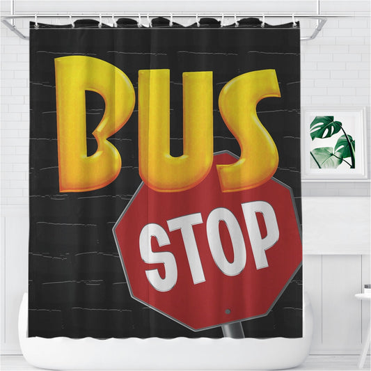 School Bus Stop Bathroom Shower Curtain Fabric Waterproof