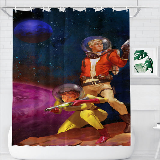 Sci Fi Vintage Bathroom Shower Curtain Fabric Waterproof | 66 X 72 Inch