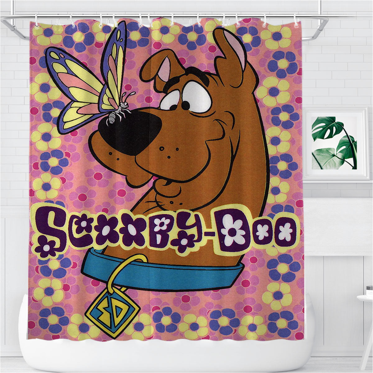 Scooby Doo Butterfly And Flower Bathroom Shower Curtain Fabric Waterproof | 66 X 72 Inch