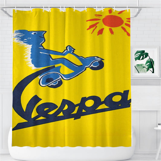 Scooter Road The World Vintage Bathroom Shower Curtain Fabric Waterproof | 66 X 72 Inch