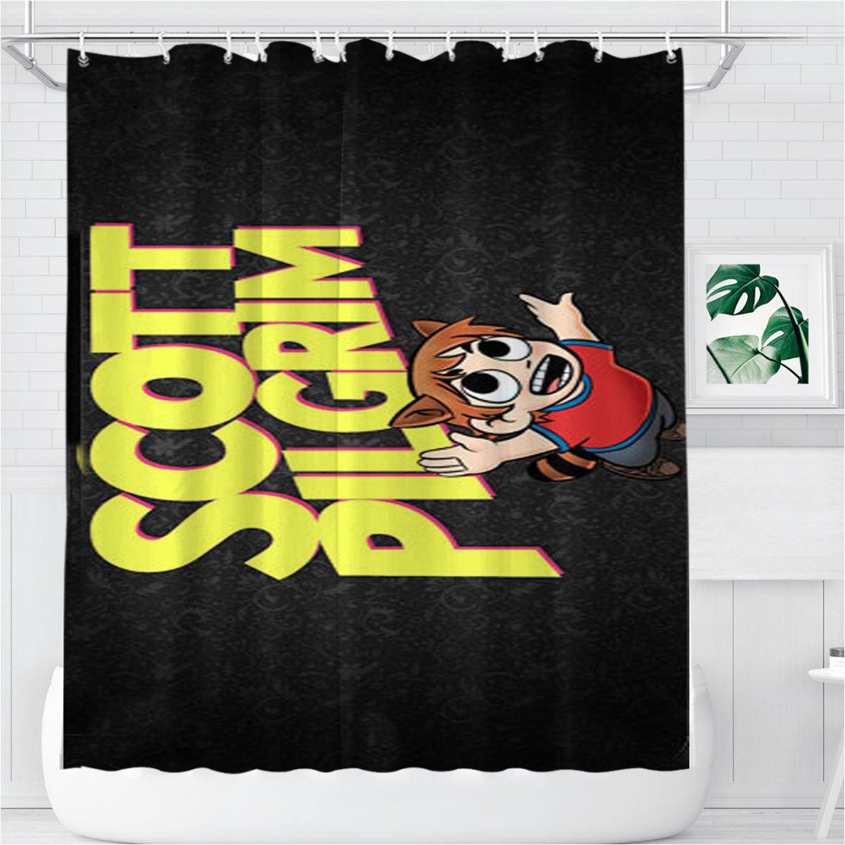Scott Pilgrim Black Motif Bathroom Shower Curtain Fabric Waterproof | 66 X 72 Inch