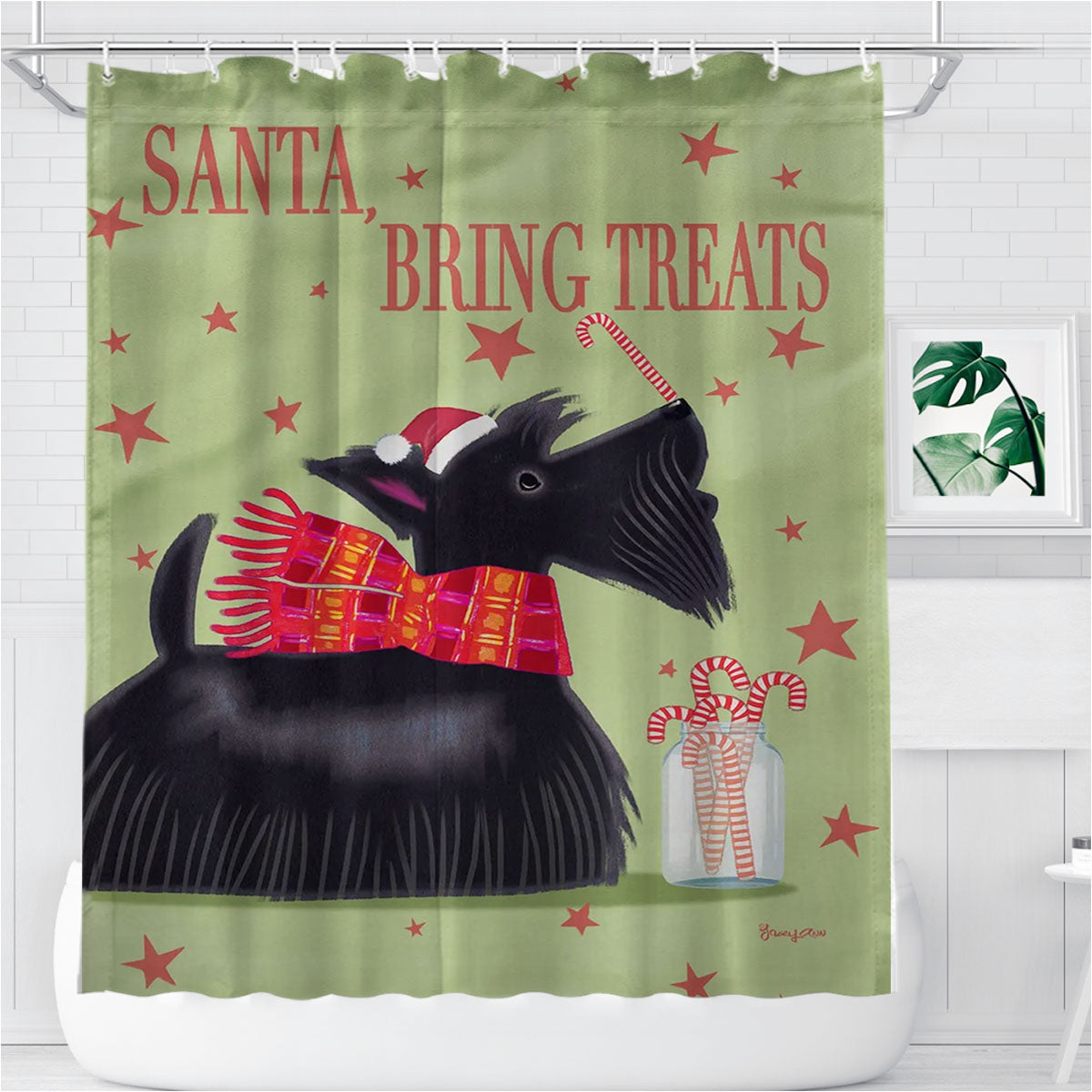 Scottish Terrier Christmas Dog Bathroom Shower Curtain Fabric Waterproof | 66 X 72 Inch