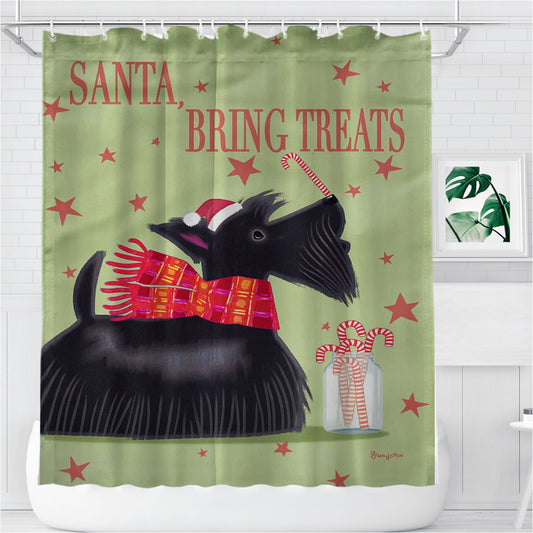 Personalized Scottish Terrier Christmas Dog Shower Curtain Farmhouse Bathroom Decor