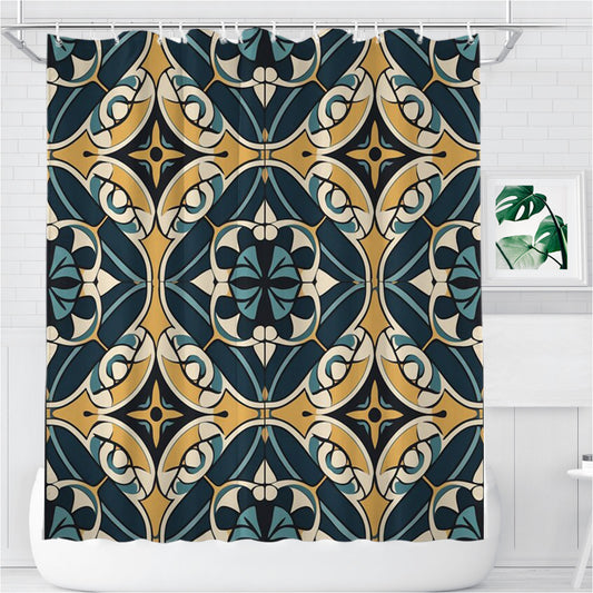 Seamless Pattern With A Floral Moti Bathroom Shower Curtain Fabric Waterproof | 66 X 72 Inch