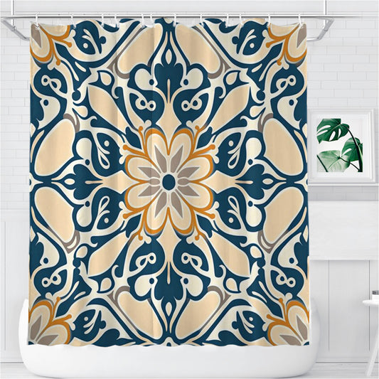 Seamless Pattern With A Flower Patter Bathroom Shower Curtain Fabric Waterproof | 66 X 72 Inch